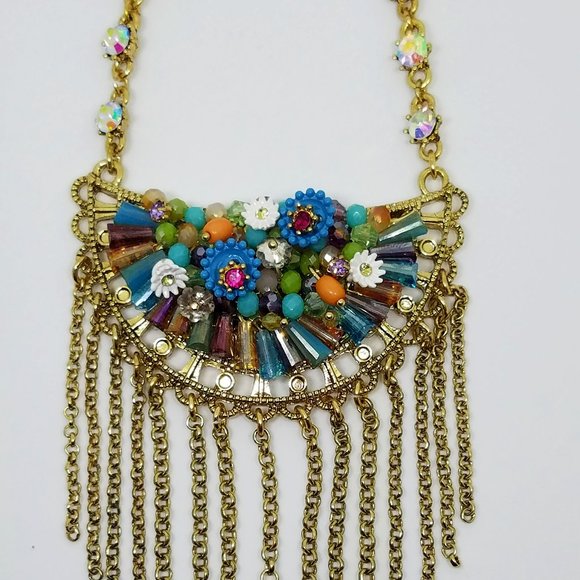 NWT RARE Betsey Johnson Weave & Sew Multi Woven Fringe Rhinestone Necklace - Picture 8 of 10
